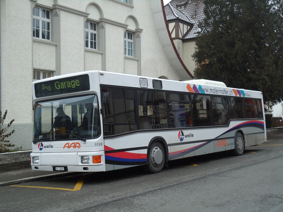 (131'627) - AAR bus+bahn, Aarau - Nr. 149/AG 15'649 - MAN am 15. Dezember 2010 beim Bahnhof Aarau