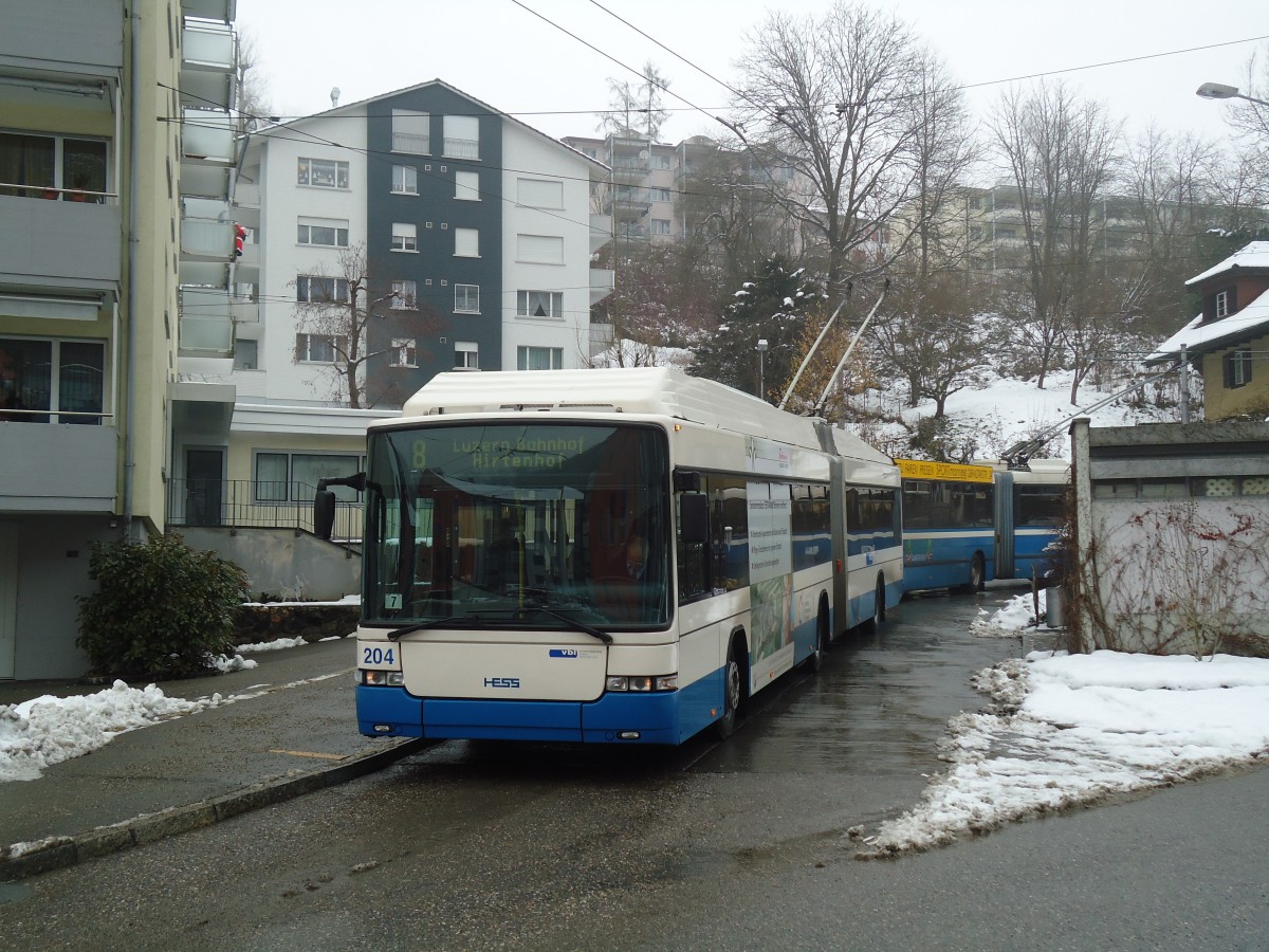 (131'793) - VBL Luzern - Nr. 204 - Hess/Hess Gelenktrolleybus am 29. Dezember 2010 in Luzern, Wrzenbach