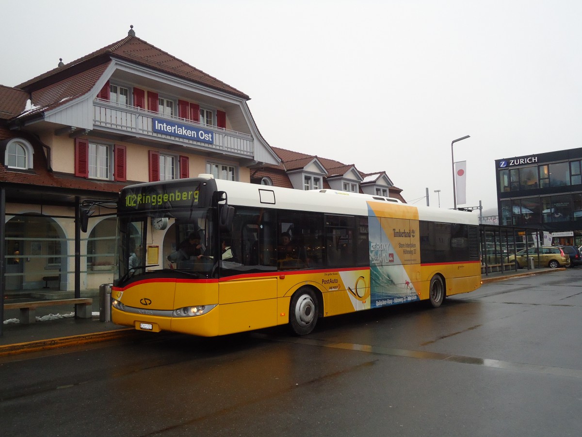 (131'848) - PostAuto Bern - BE 610'539 - Solaris am 30. Dezember 2010 beim Bahnhof Interlaken Ost