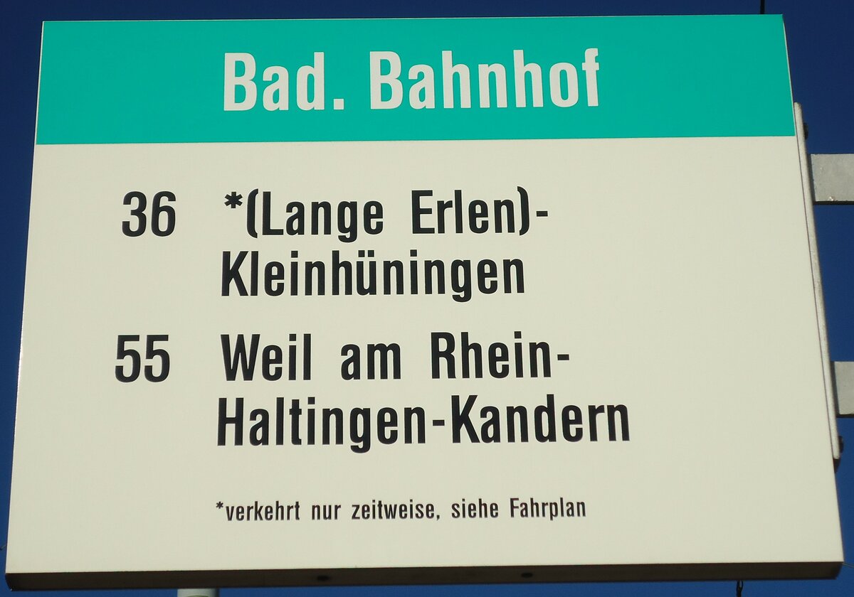 (132'533) - BVB-Haltestellenschild - Basel, Bad. Bahnhof - am 7. Februar 2011
