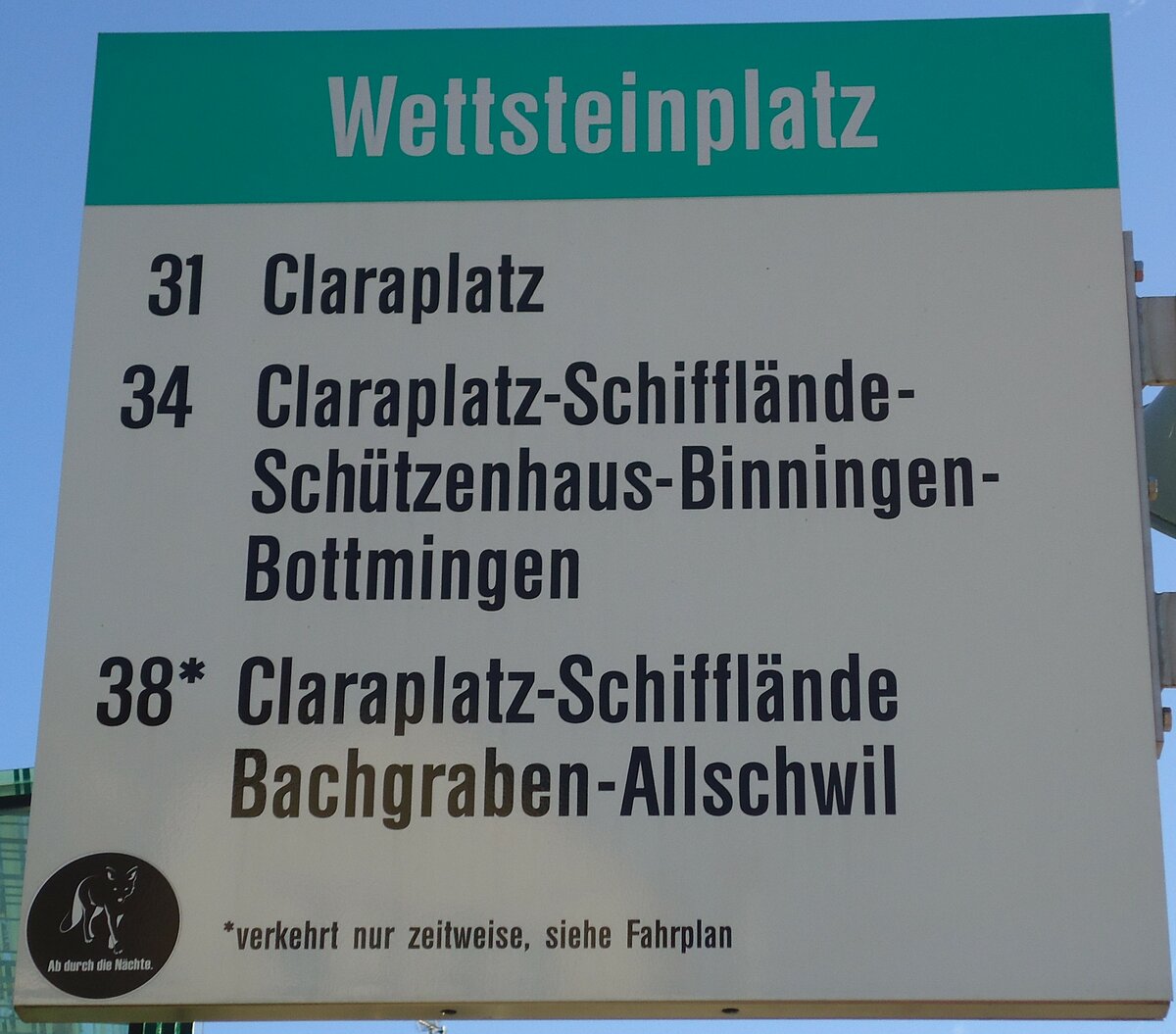 (132'542) - BVB-Haltestellenschild - Basel, Wettsteinplatz - am 7. Februar 2011