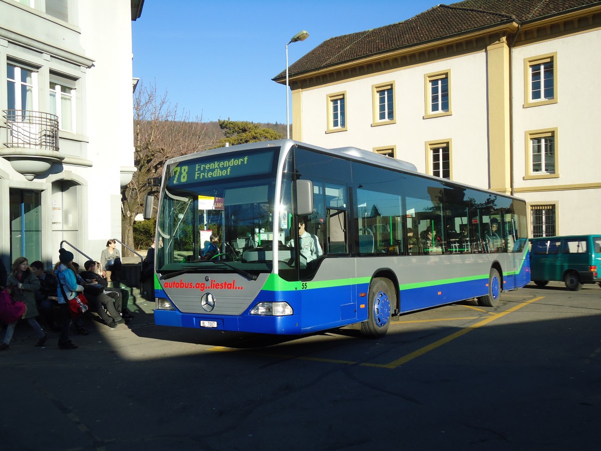 (132'591) - AAGL Liestal - Nr. 55/BL 7007 - Mercedes (ex TPL Lugano Nr. 6) am 7. Februar 2011 beim Bahnhof Liestal