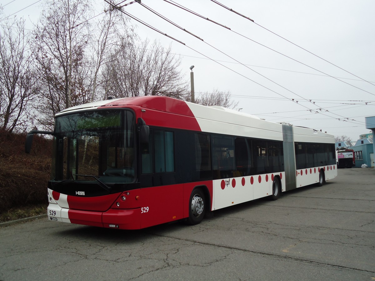 (132'717) - TPF Fribourg - Nr. 529 - Hess/Hess Gelenktrolleybus am 7. Mrz 2011 in Fribourg, Garage