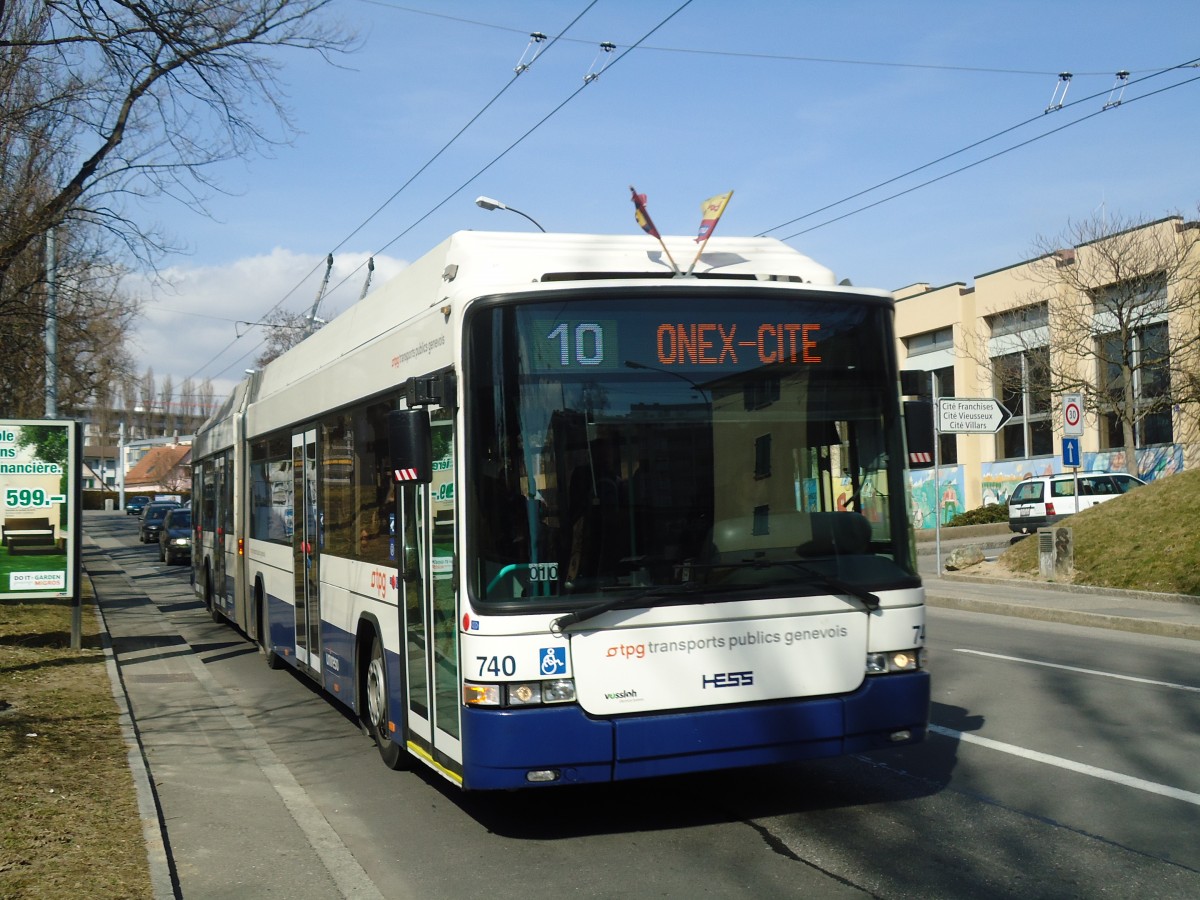 (132'853) - TPG Genve - Nr. 740 - Hess/Hess Gelenktrolleybus am 10. Mrz 2011 in Genve, Franchises