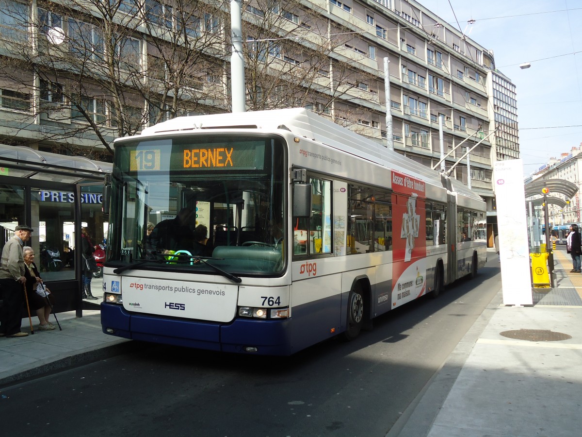 (132'874) - TPG Genve - Nr. 764 - Hess/Hess Gelenktrolleybus am 10. Mrz 2011 in Genve, Coutance