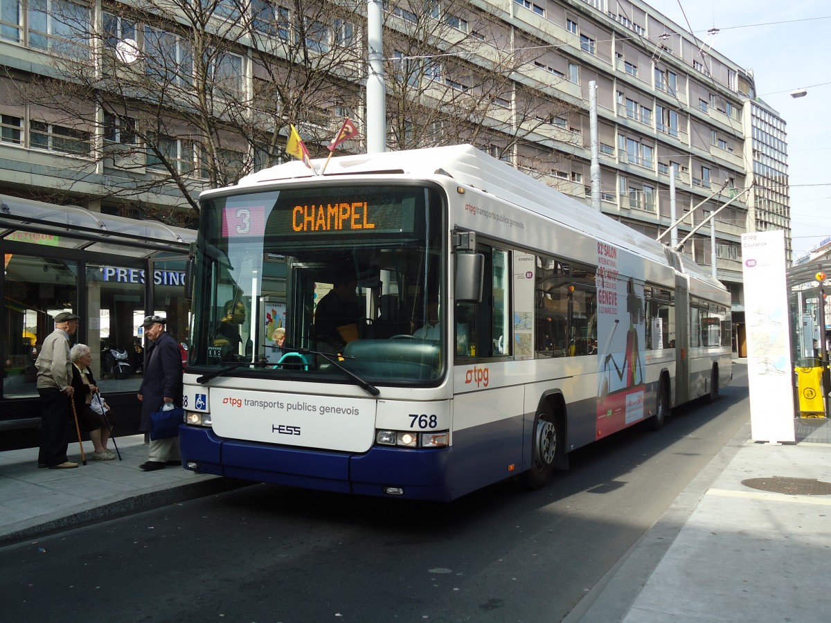 (132'875) - TPG Genve - Nr. 768 - Hess/Hess Gelenktrolleybus am 10. Mrz 2011 in Genve, Coutance