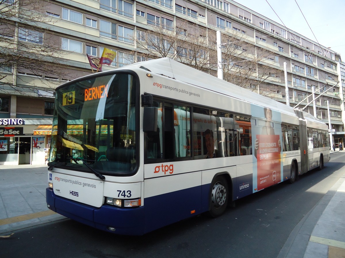 (132'884) - TPG Genve - Nr. 743 - Hess/Hess Gelenktrolleybus am 10. Mrz 2011 in Genve, Coutance