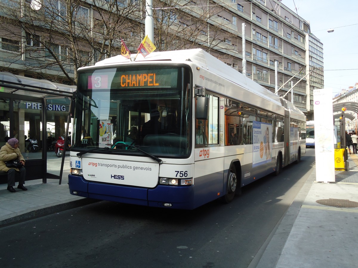 (132'888) - TPG Genve - Nr. 756 - Hess/Hess Gelenktrolleybus am 10. Mrz 2011 in Genve, Coutance
