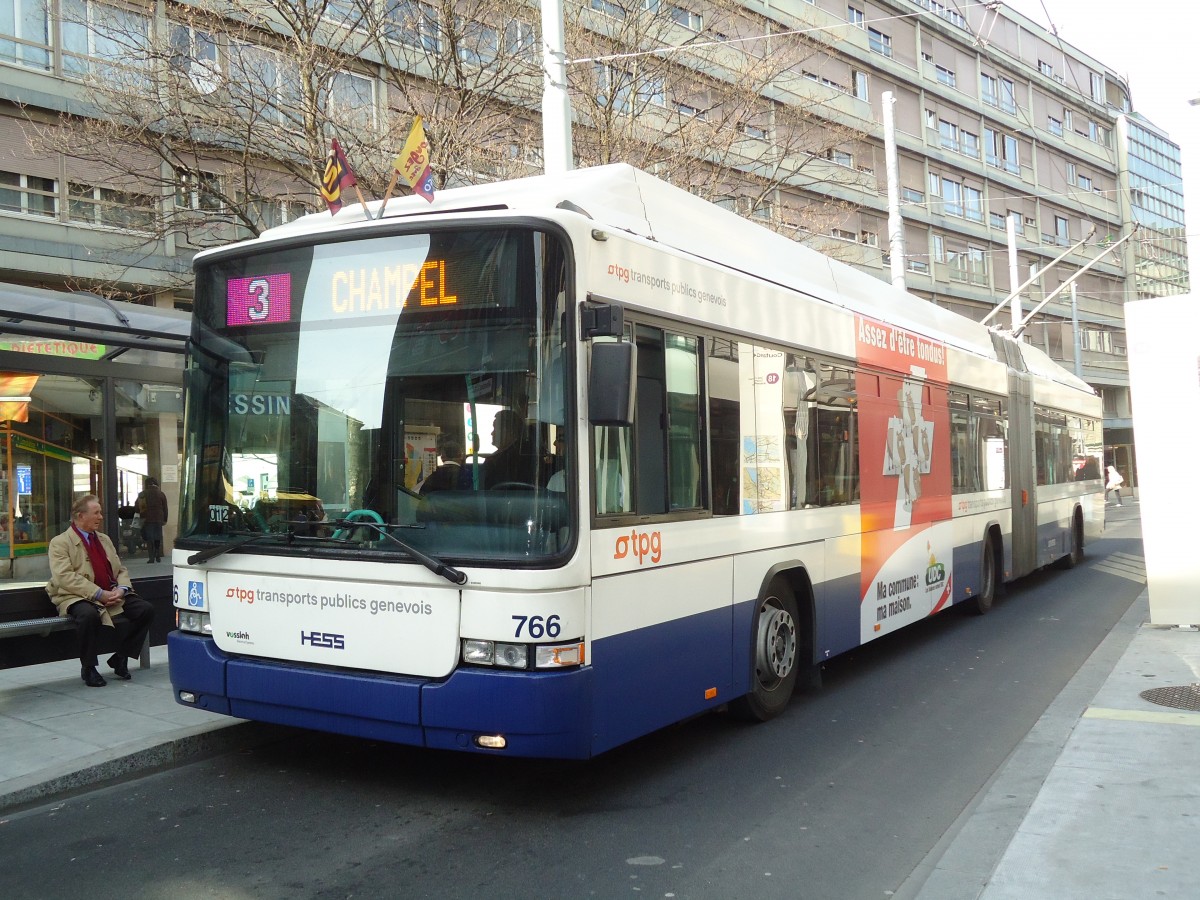 (132'920) - TPG Genve - Nr. 766 - Hess/Hess Gelenktrolleybus am 10. Mrz 2011 in Genve, Coutance