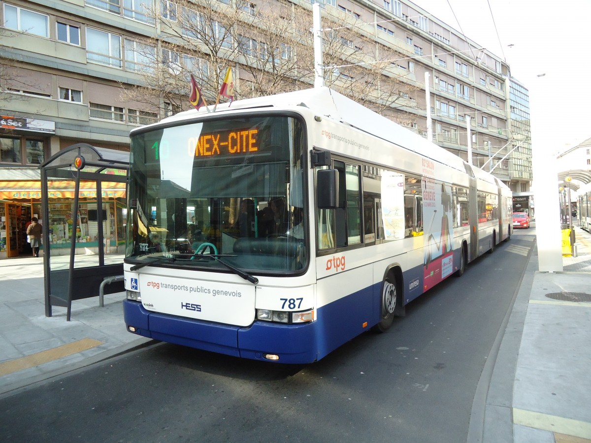 (132'921) - TPG Genve - Nr. 787 - Hess/Hess Doppelgelenktrolleybus am 10. Mrz 2011 in Genve, Coutance