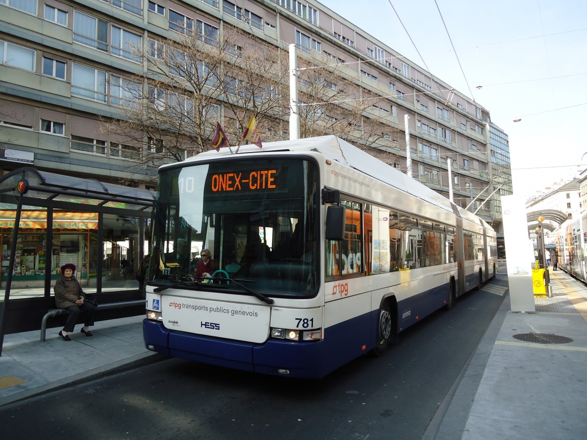 (132'925) - TPG Genve - Nr. 781 - Hess/Hess Doppelgelenktrolleybus am 10. Mrz 2011 in Genve, Coutance