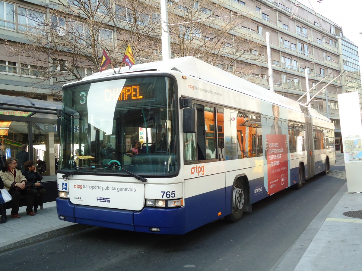 (132'931) - TPG Genve - Nr. 765 - Hess/Hess Gelenktrolleybus am 10. Mrz 2011 in Genve, Coutance
