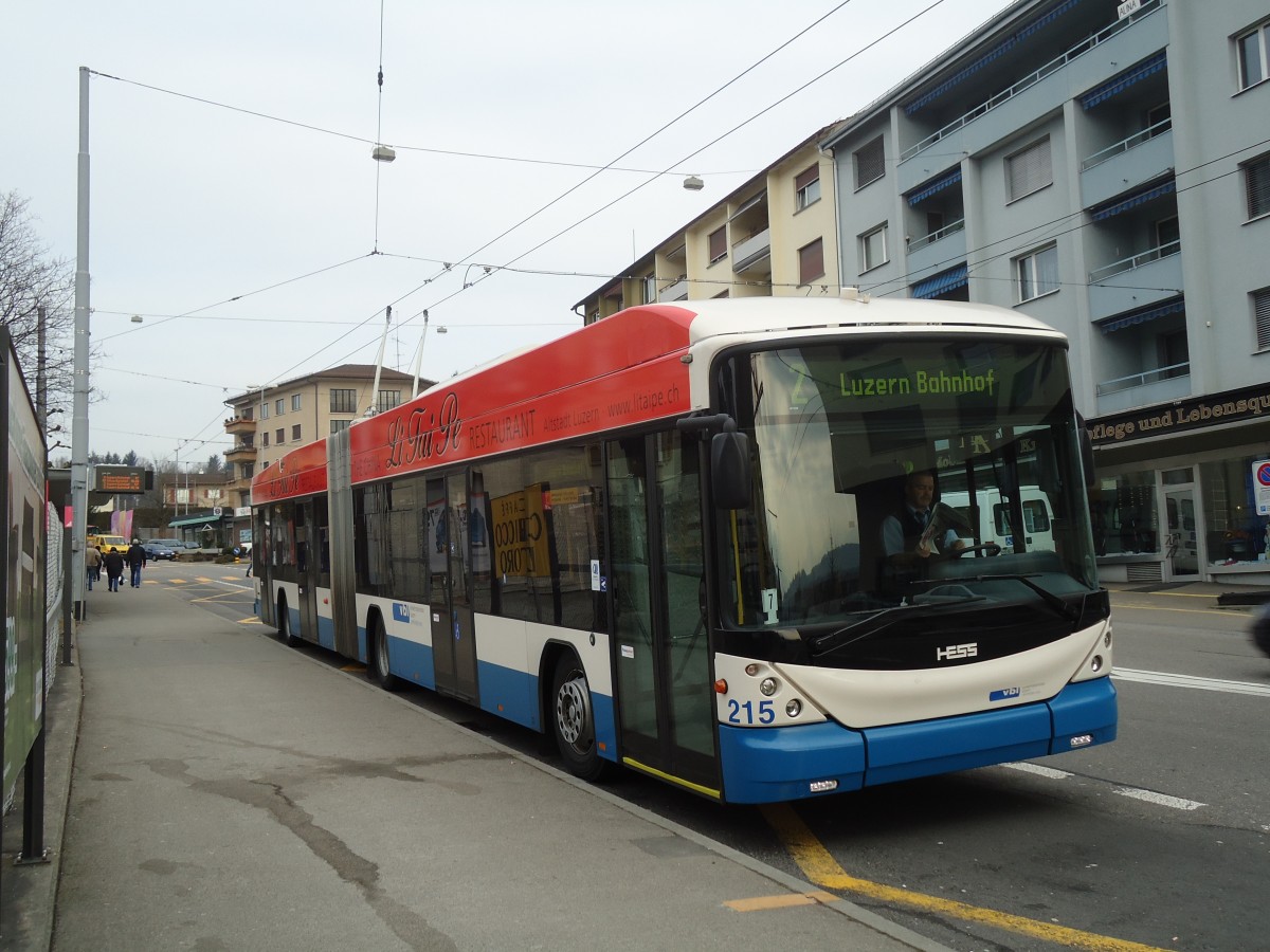 (132'976) - VBL Luzern - Nr. 215 - Hess/Hess Gelenktrolleybus am 11. Mrz 2011 in Emmenbrcke, Sprengi