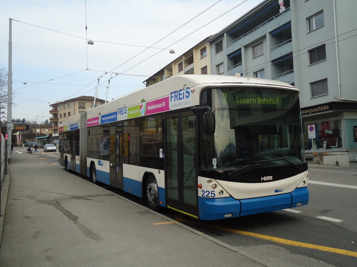 (132'977) - VBL Luzern - Nr. 225 - Hess/Hess Gelenktrolleybus am 11. Mrz 2011 in Emmenbrcke, Sprengi