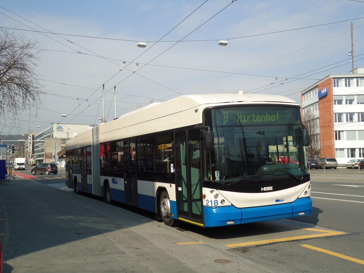 (132'997) - VBL Luzern - Nr. 218 - Hess/Hess Gelenktrolleybus am 11. Mrz 2011 in Luzern, Weinbergli