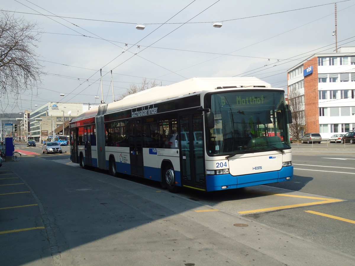 (133'008) - VBL Luzern - Nr. 204 - Hess/Hess Gelenktrolleybus am 11. Mrz 2011 in Luzern, Weinbergli
