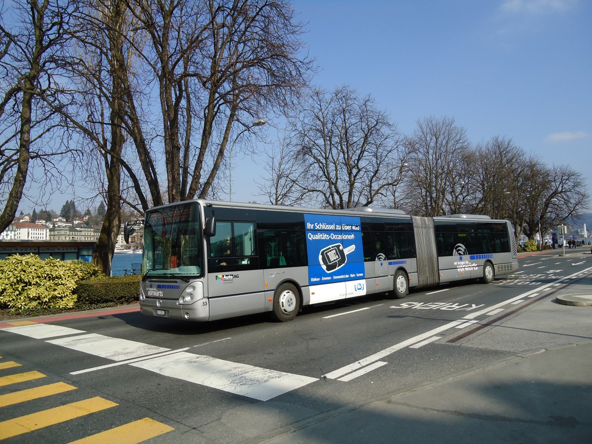 (133'027) - AAGR Rothenburg - Nr. 33/LU 15'047 - Irisbus am 11. Mrz 2011 beim Bahnhof Luzern