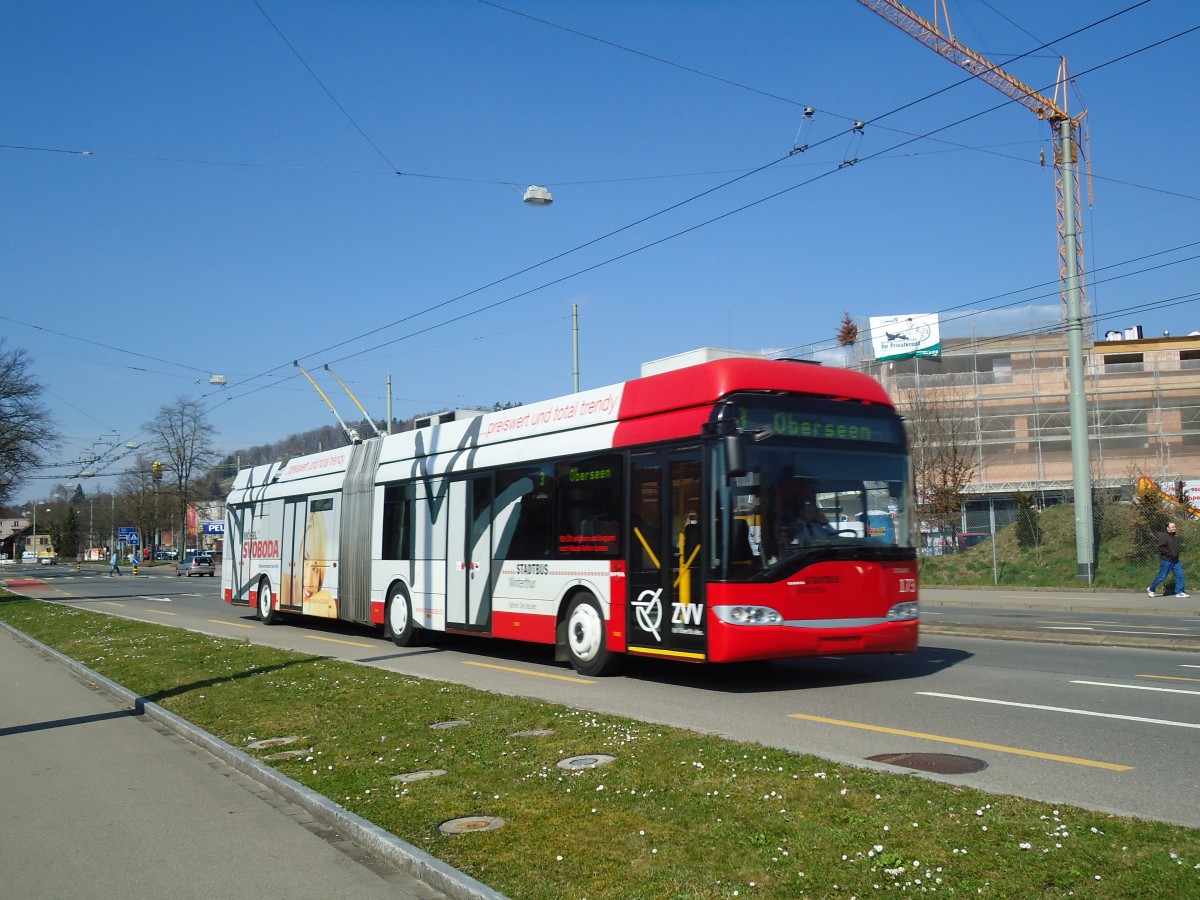 (133'134) - SW Winterthur - Nr. 173 - Solaris Gelenktrolleybus am 20. Mrz 2011 in Winterthur, Eishalle