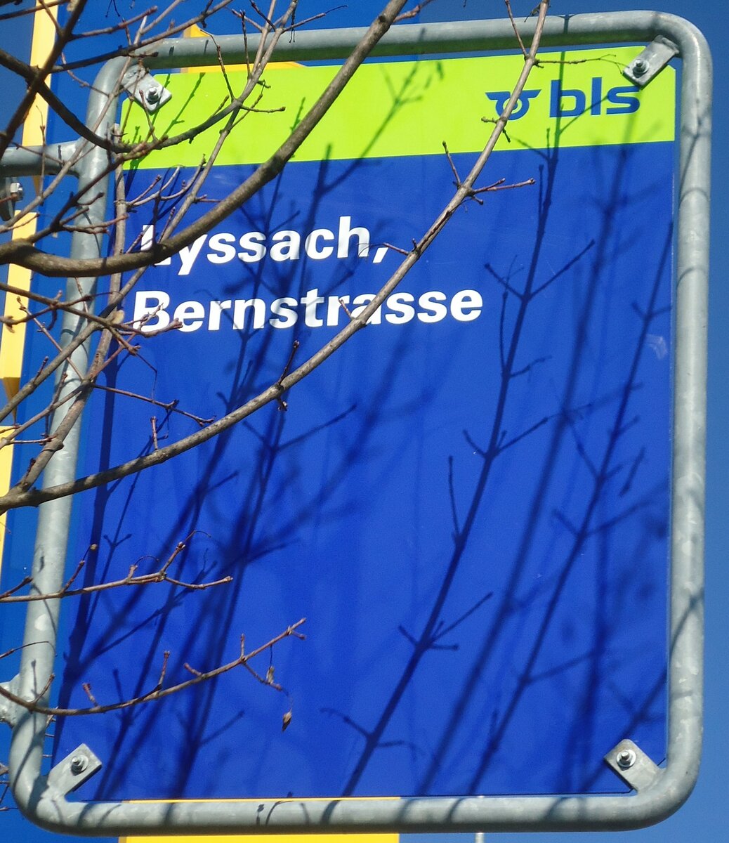 (133'143) - bls-Haltestellenschild - Lyssach, Bernstrasse - am 21. Mrz 2011