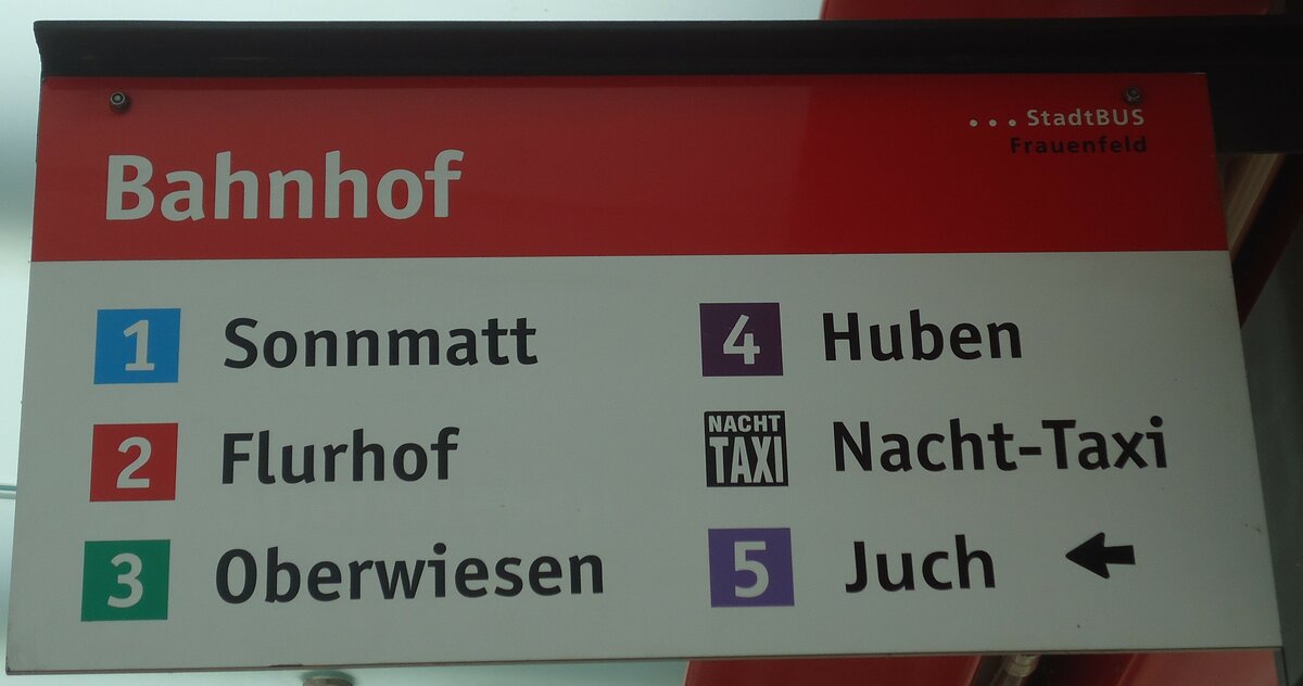 (134'940) - StadtBUS-Haltestellenschild - Frauenfeld, Bahnhof - am 10. Juli 2011
