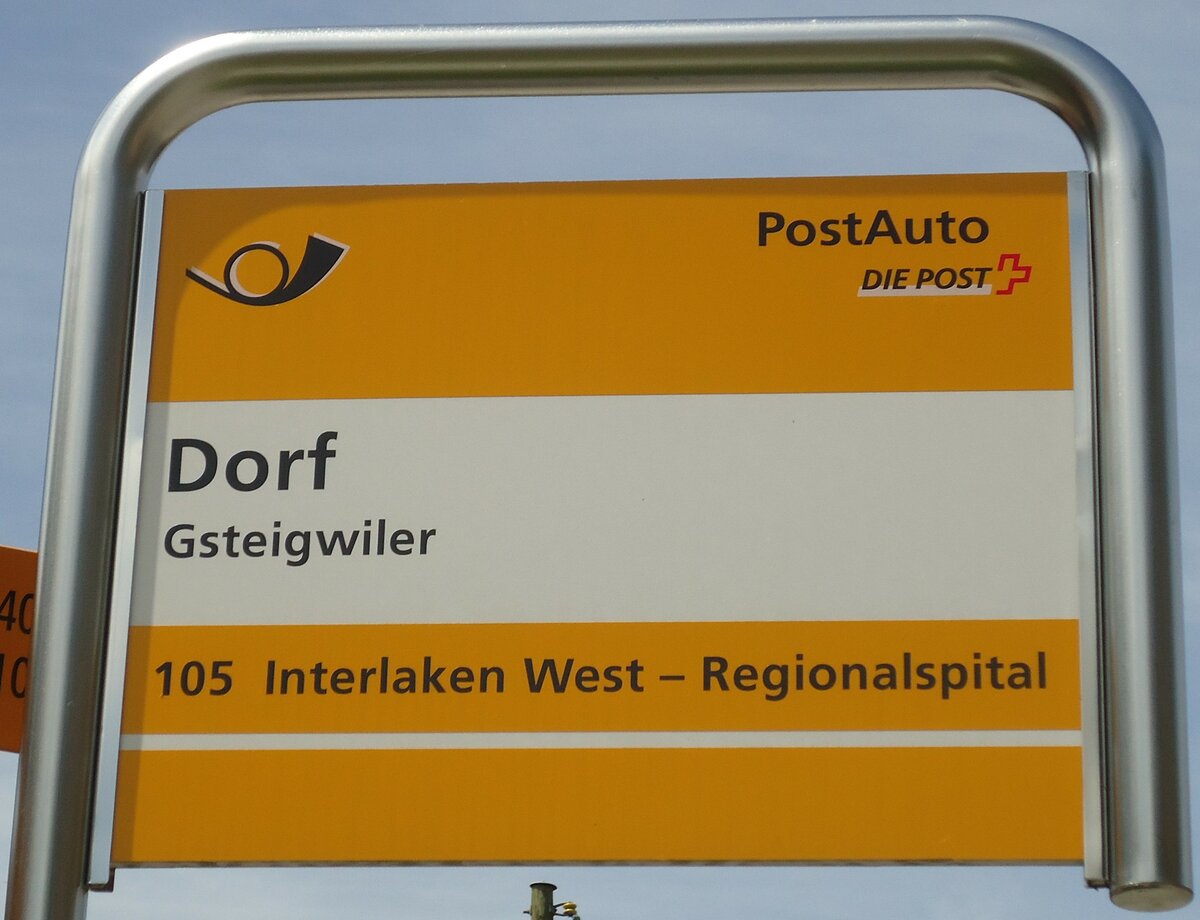 (135'164) - PostAuto-Haltestellenschild - Gsteigwiler, Dorf - am 15. Juli 2011
