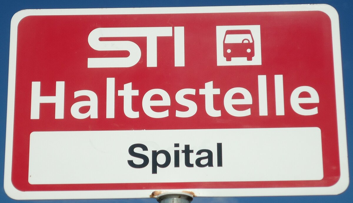 (135'476) - STI-Haltestellenschild - Unterseen, Spital - am 14. August 2011