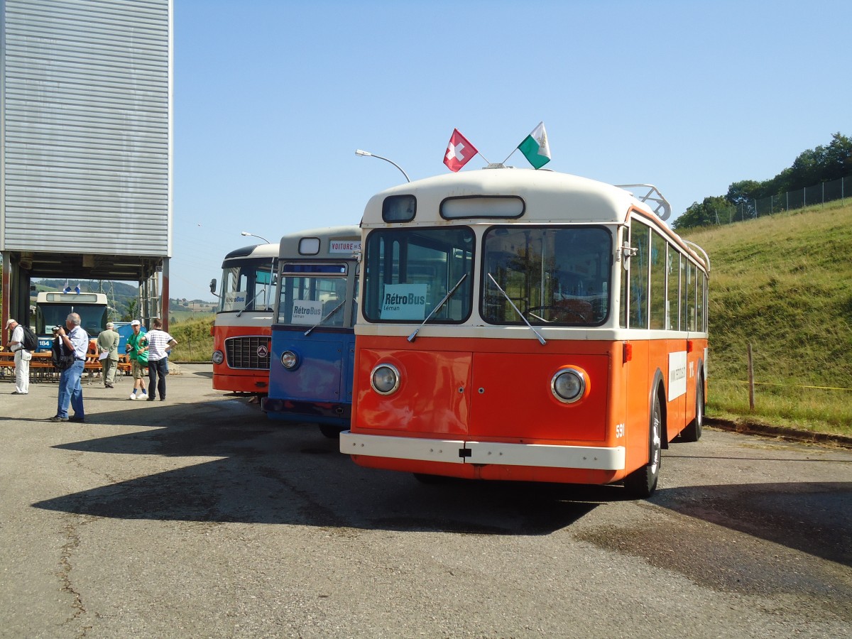 (135'608) - TL Lausanne (Rtrobus) - Nr. 591 - FBW/FFA Trolleybus (ex TPG Genve Nr. 852; ex VBZ Zrich Nr. 91) am 20. August 2011 in Moudon, Rtrobus