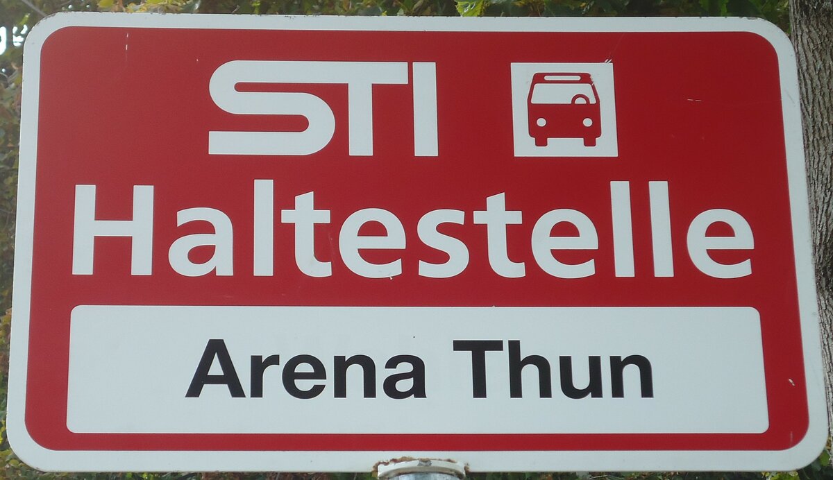 (135'879) - STI-Haltestellenschild - Thun, Arena Thun - am 11. September 2011