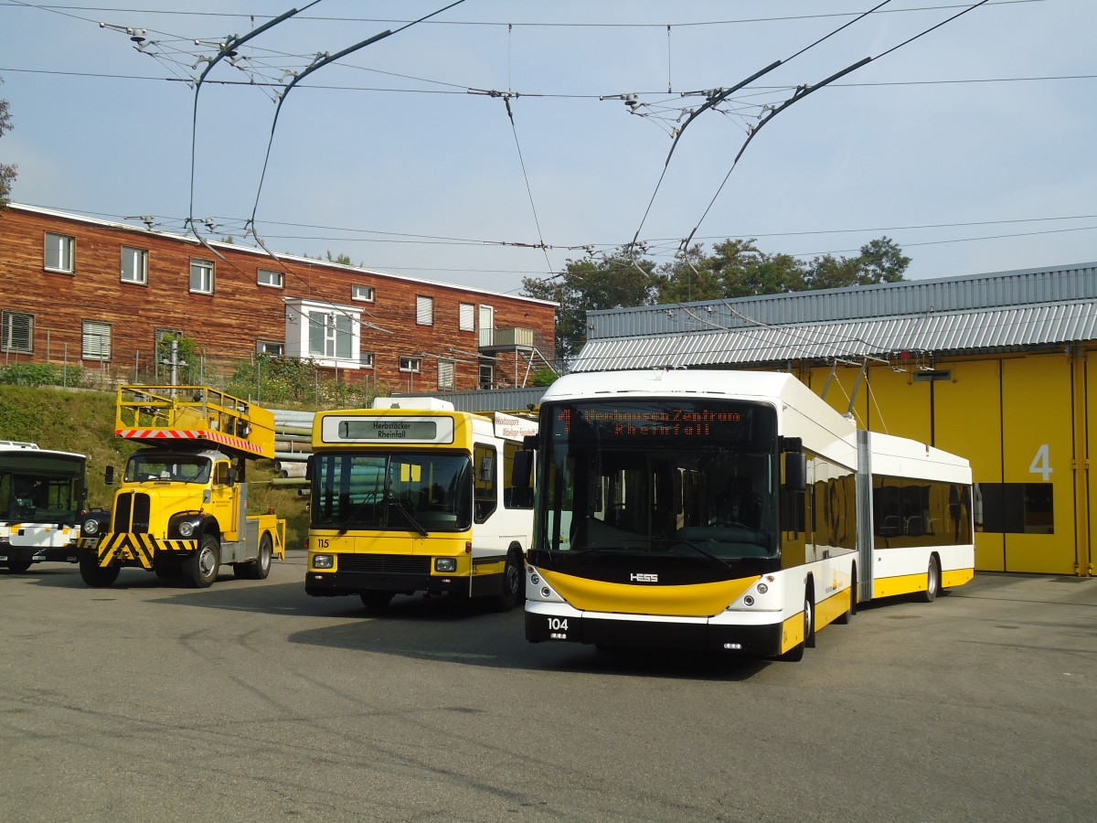 (136'056) - VBSH Schaffhausen - Nr. 104 - Hess/Hess Gelenktrolleybus am 25. September 2011 in Schaffhausen, Busdepot