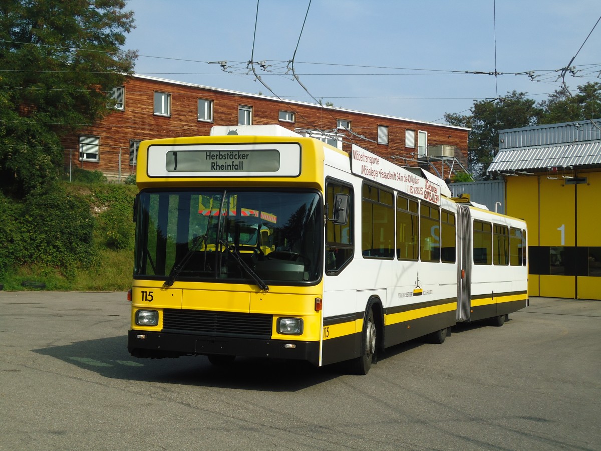 (136'065) - VBSH Schaffhausen - Nr. 115 - NAW/Hess Gelenktrolleybus am 25. September 2011 in Schaffhausen, Busdepot