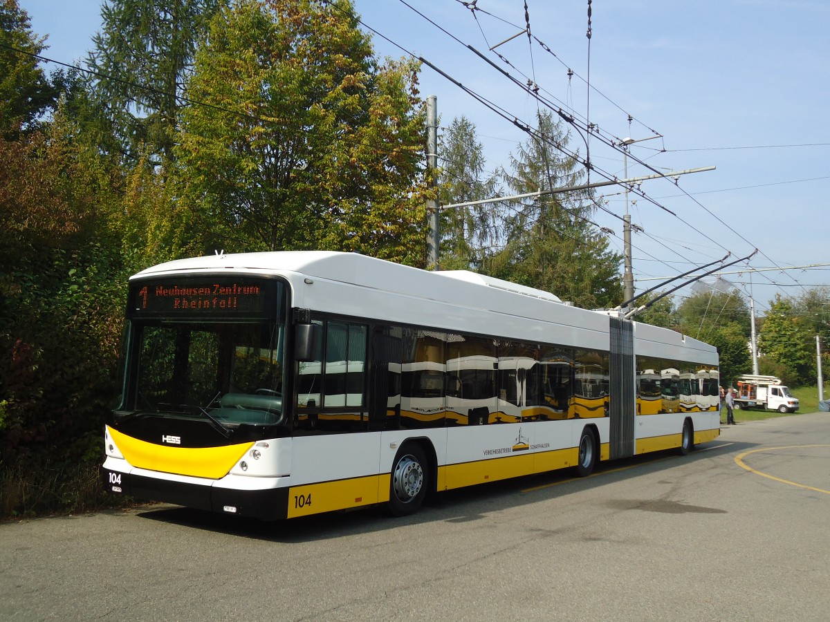 (136'071) - VBSH Schaffhausen - Nr. 104 - Hess/Hess Gelenktrolleybus am 25. September 2011 in Schaffhausen, Busdepot