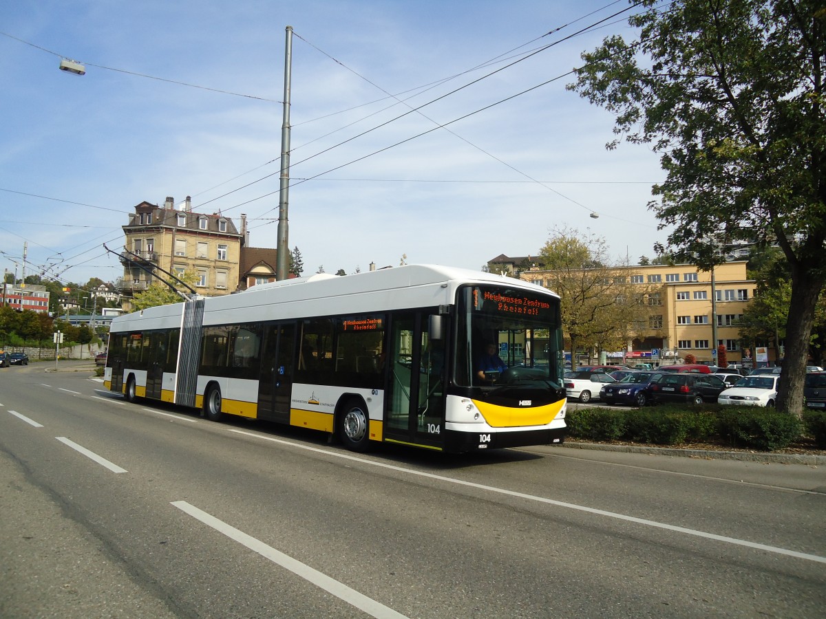 (136'192) - VBSH Schaffhausen - Nr. 104 - Hess/Hess Gelenktrolleybus am 25. September 2011 in Schaffhausen, Adlerstrasse