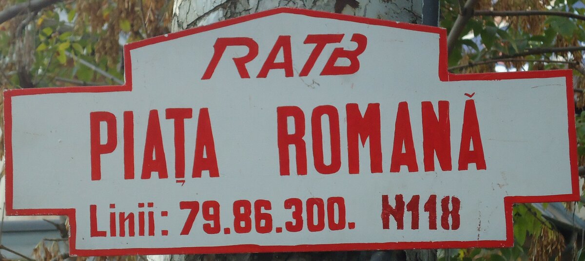 (136'375) - RATB-Haltestellenschild - Bukarest, Piata Romana - am 4. Oktober 2011