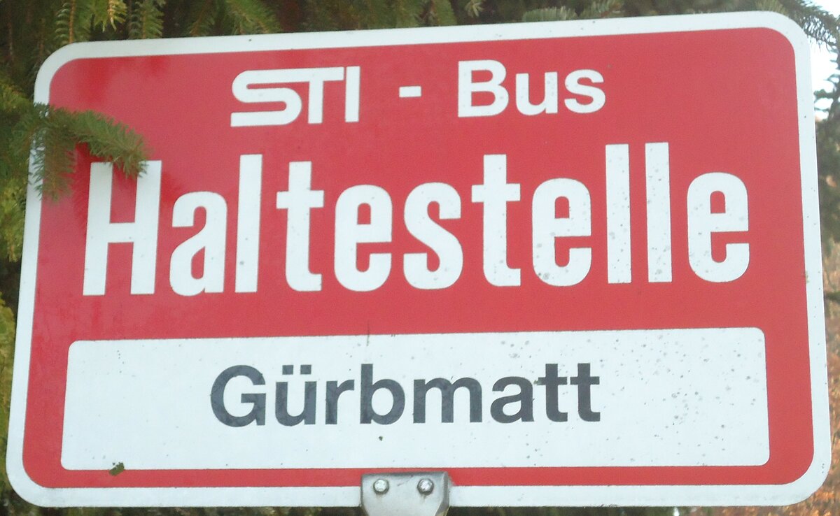 (136'801) - STI-Haltestellenschild - Seftigen, Grbmatt - am 22. November 2011