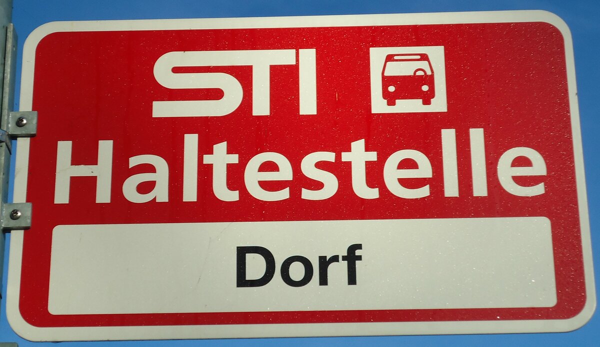 (136'812) - STI-Haltestellenschild - Blumenstein, Dorf - am 22. November 2011