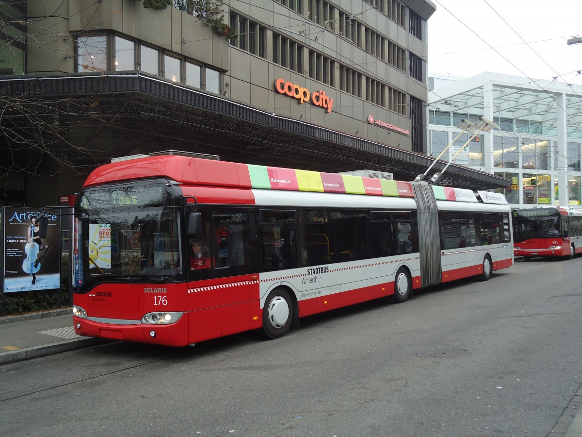(136'940) - SW Winterthur - Nr. 176 - Solaris Gelenktrolleybus am 24. November 2011 beim Hauptbahnhof Winterthur