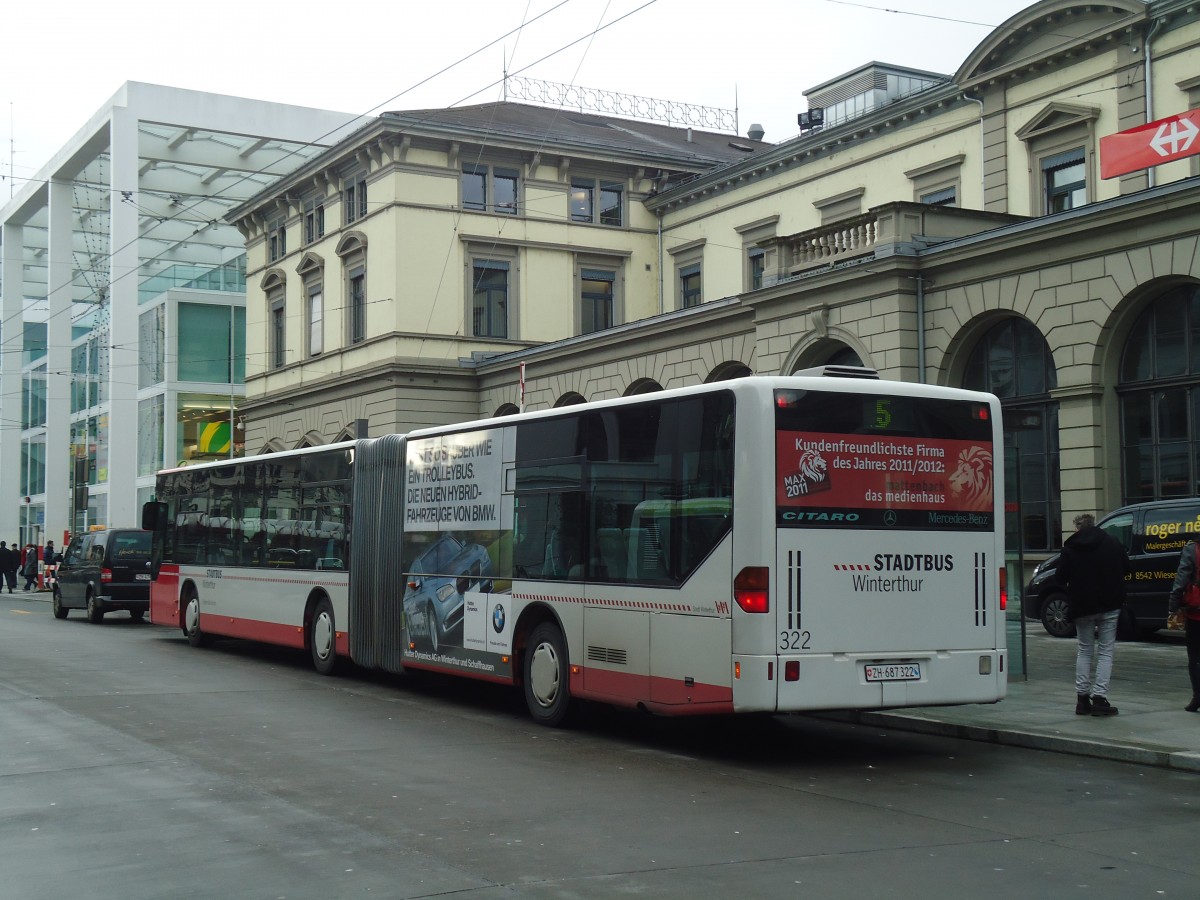 (137'202) - SW Winterthur - Nr. 322/ZH 687'322 - Mercedes am 14. Dezember 2011 beim Hauptbahnhof Winterthur