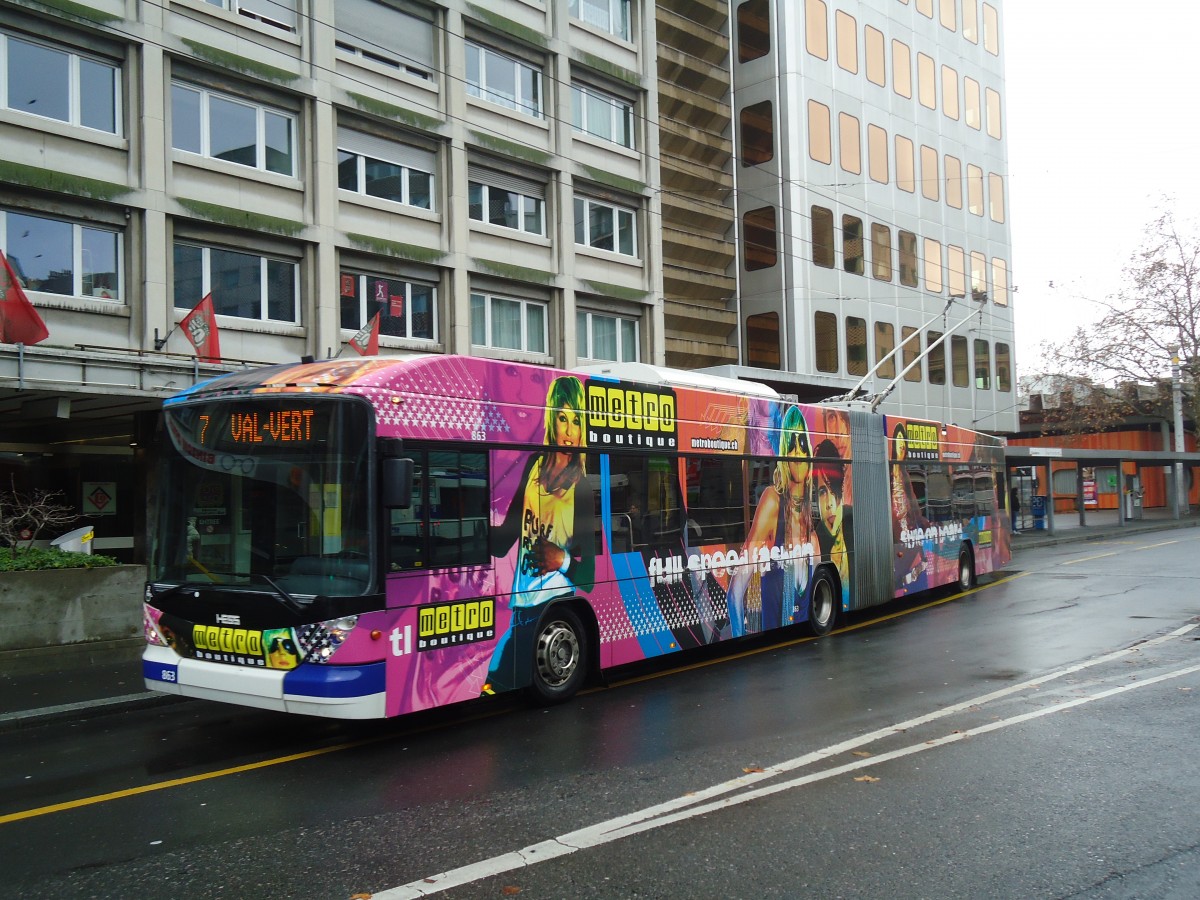 (137'231) - TL Lausanne - Nr. 863 - Hess/Hess Gelenktrolleybus am 18. Dezember 2011 in Lausanne, Chauderon