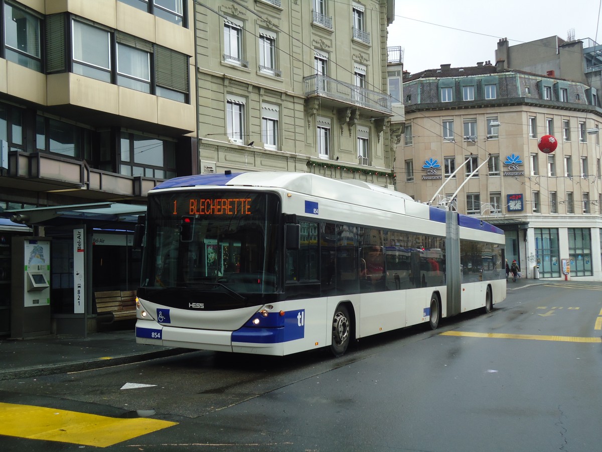 (137'238) - TL Lausanne - Nr. 854 - Hess/Hess Gelenktrolleybus am 18. Dezember 2011 in Lausanne, Bel-Air