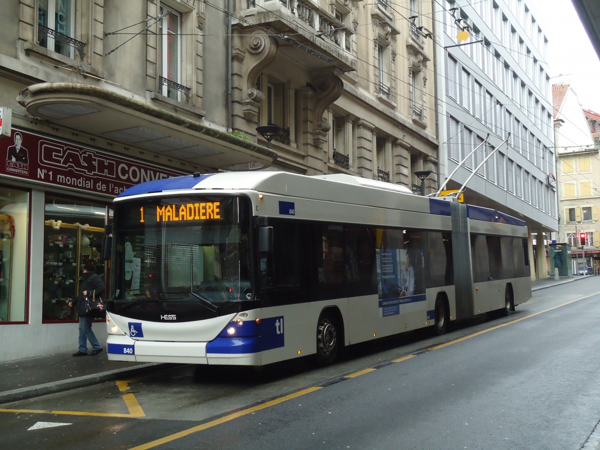 (137'242) - TL Lausanne - Nr. 840 - Hess/Hess Gelenktrolleybus am 18. Dezember 2011 in Lausanne, Bel-Air