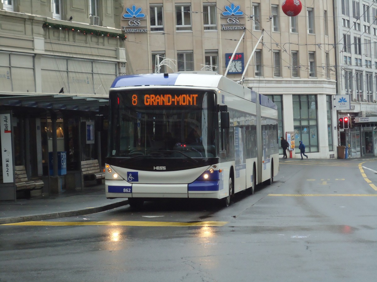 (137'247) - TL Lausanne - Nr. 862 - Hess/Hess Gelenktrolleybus am 18. Dezember 2011 in Lausanne, Bel-Air
