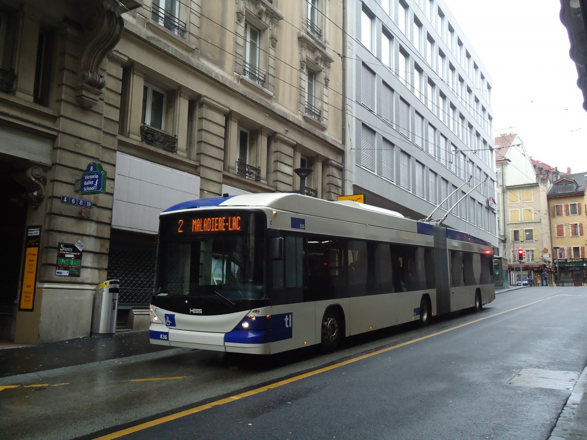 (137'255) - TL Lausanne - Nr. 836 - Hess/Hess Gelenktrolleybus am 18. Dezember 2011 in Lausanne, Bel-Air
