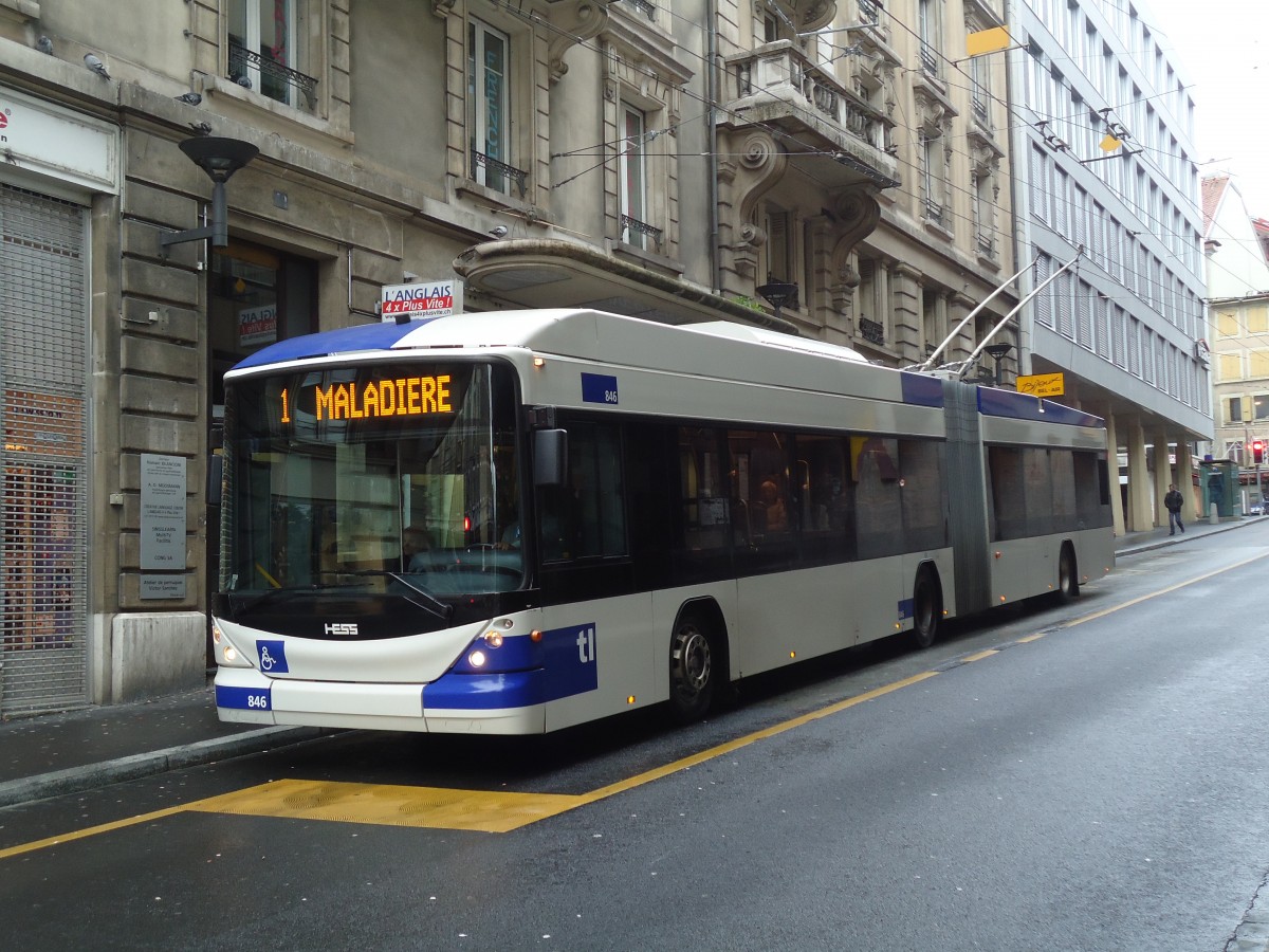 (137'260) - TL Lausanne - Nr. 846 - Hess/Hess Gelenktrolleybus am 18. Dezember 2011 in Lausanne, Bel-Air