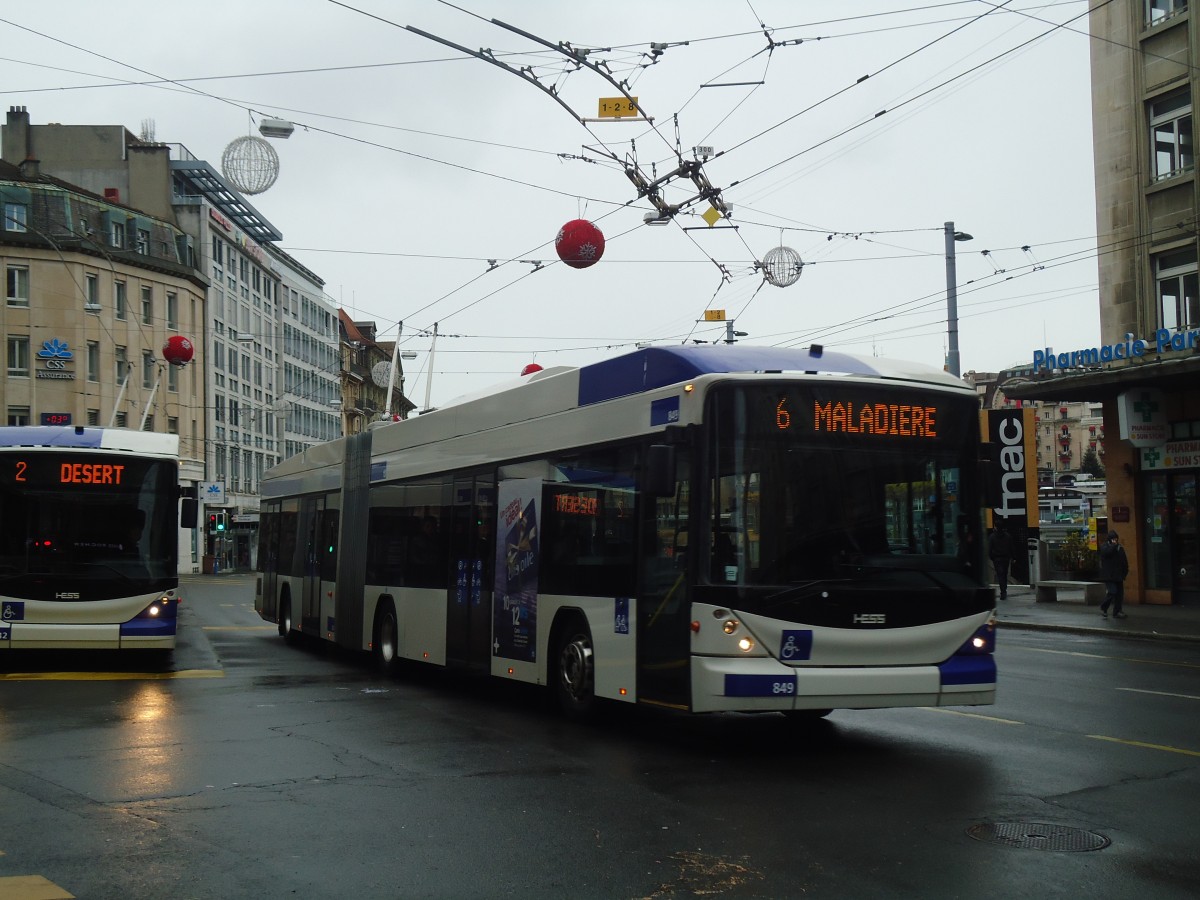 (137'262) - TL Lausanne - Nr. 849 - Hess/Hess Gelenktrolleybus am 18. Dezember 2011 in Lausanne, Bel-Air