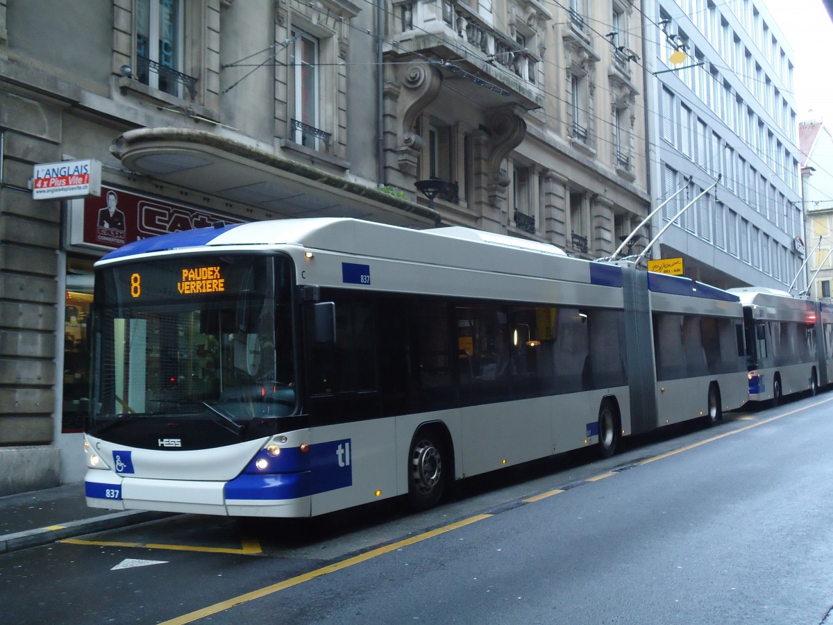 (137'263) - TL Lausanne - Nr. 837 - Hess/Hess Gelenktrolleybus am 18. Dezember 2011 in Lausanne, Bel-Air