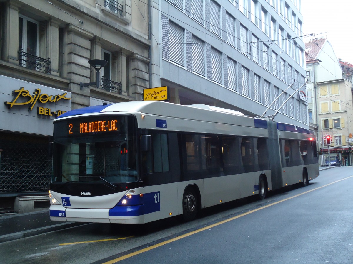 (137'264) - TL Lausanne - Nr. 852 - Hess/Hess Gelenktrolleybus am 18. Dezember 2011 in Lausanne, Bel-Air