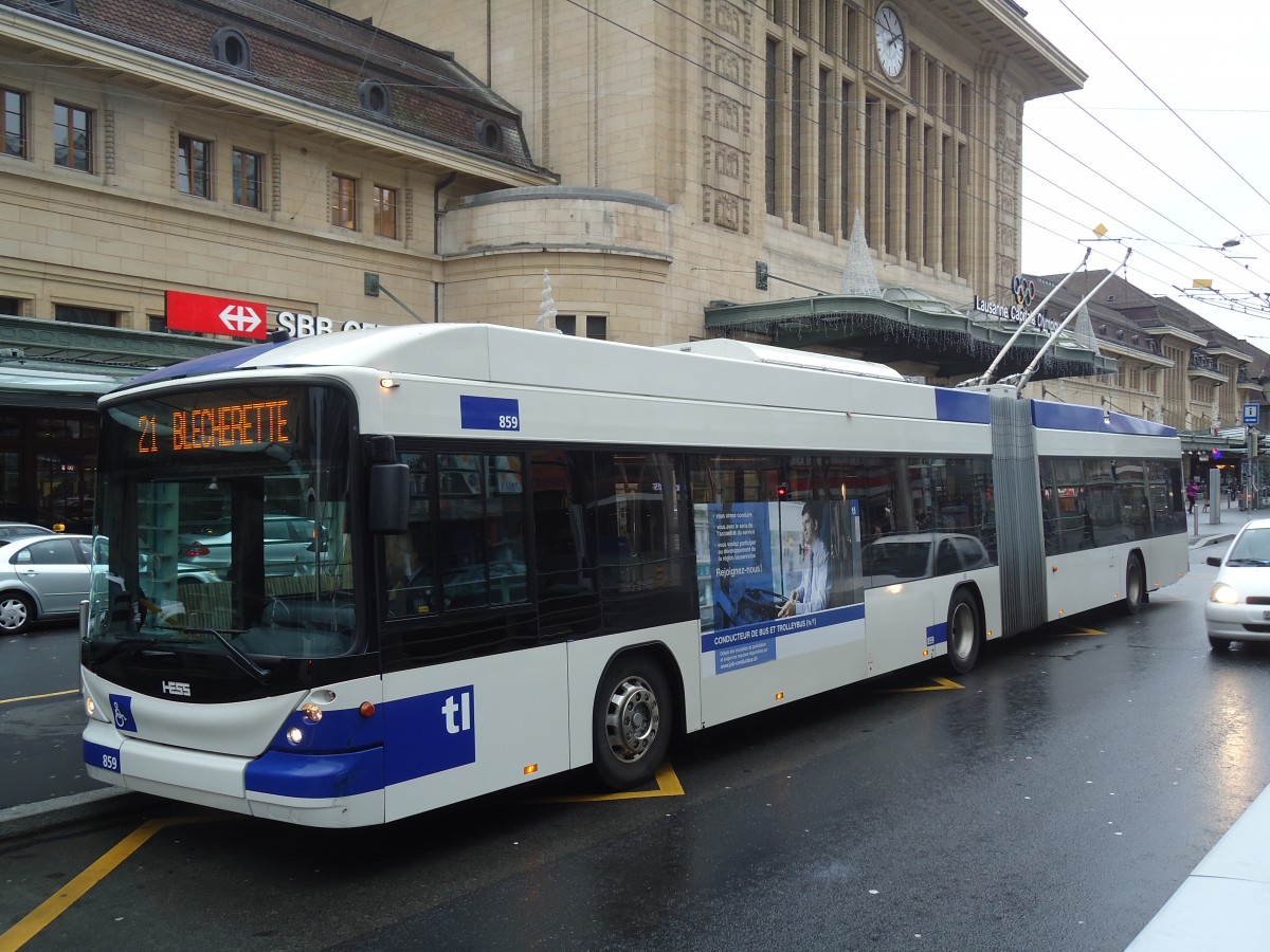 (137'276) - TL Lausanne - Nr. 859 - Hess/Hess Gelenktrolleybus am 18. Dezember 2011 beim Bahnhof Lausanne