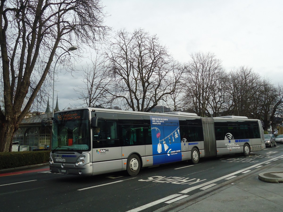 (137'358) - AAGR Rothenburg - Nr. 36/LU 233'709 - Irisbus am 2. Januar 2012 beim Bahnhof Luzern