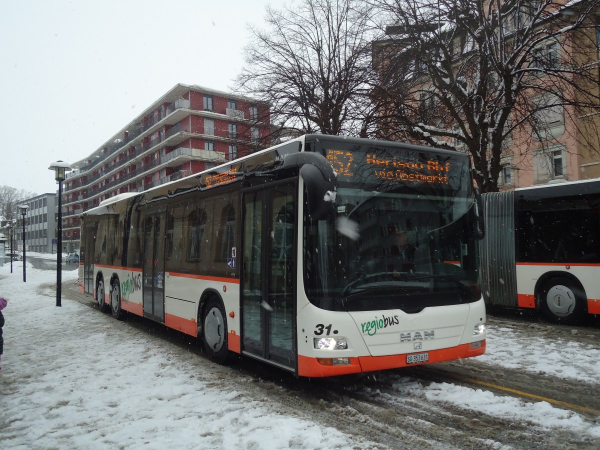 (137'698) - Regiobus, Gossau - Nr. 31/SG 353'631 - MAN am 15. Februar 2012 beim Bahnhof Gossau
