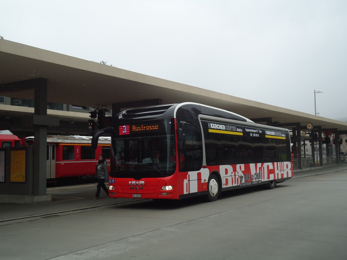 (137'893) - SBC Chur - Nr. 9/GR 97'503 - MAN am 5. Mrz 2012 beim Bahnhof Chur